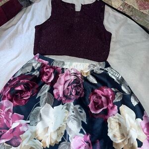 Floral 2 piece Dress with Purple Top